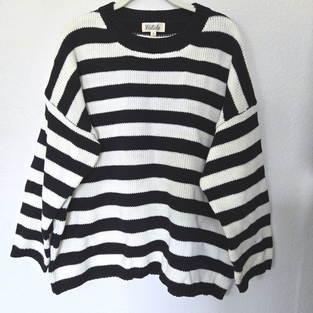 Listicle Black White Striped Oversized Crewneck Sweater Small Nautical Slouchy